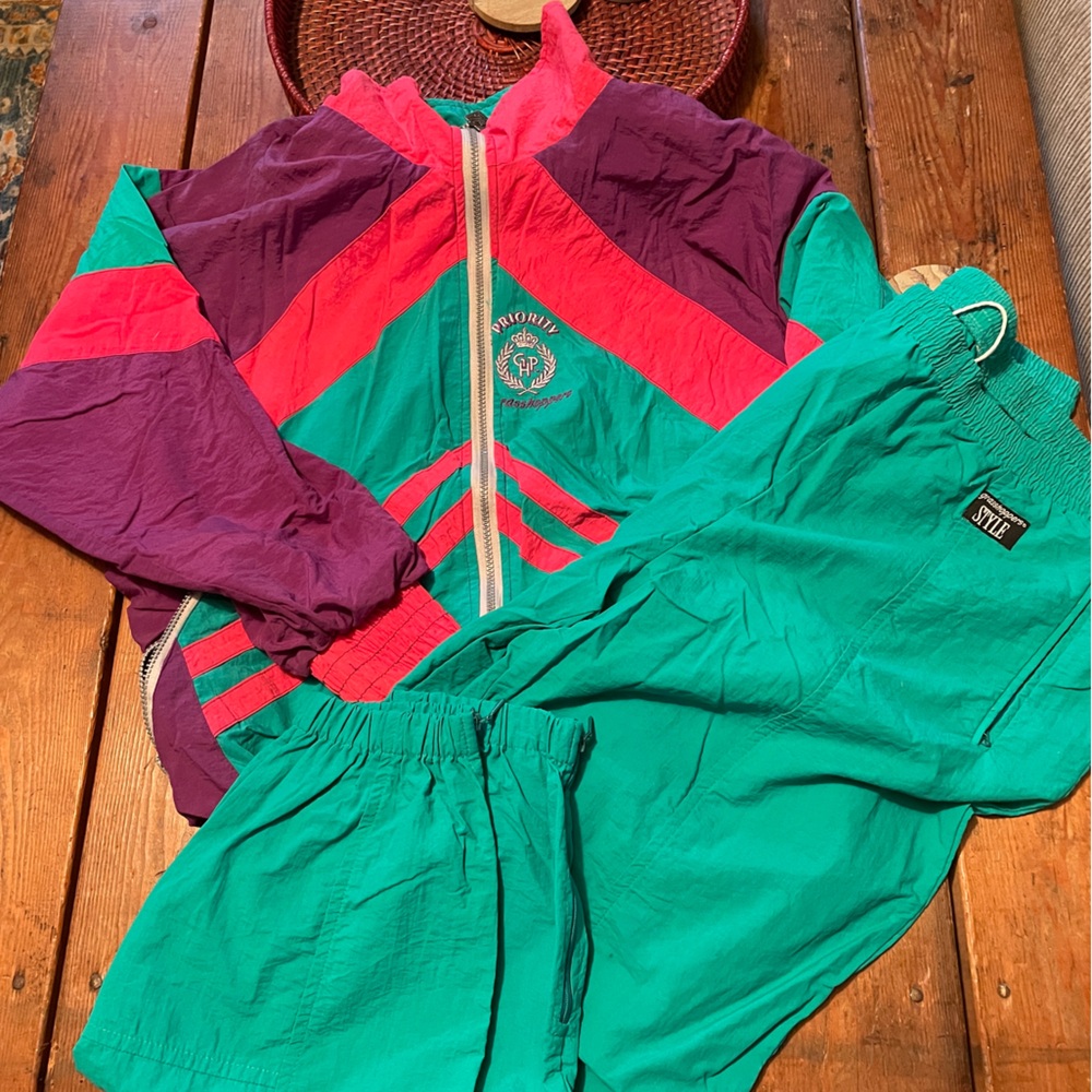 Vintage GRASSHOPPERS Womens Shell Jacket & Pants Blue 90s Colourblock L